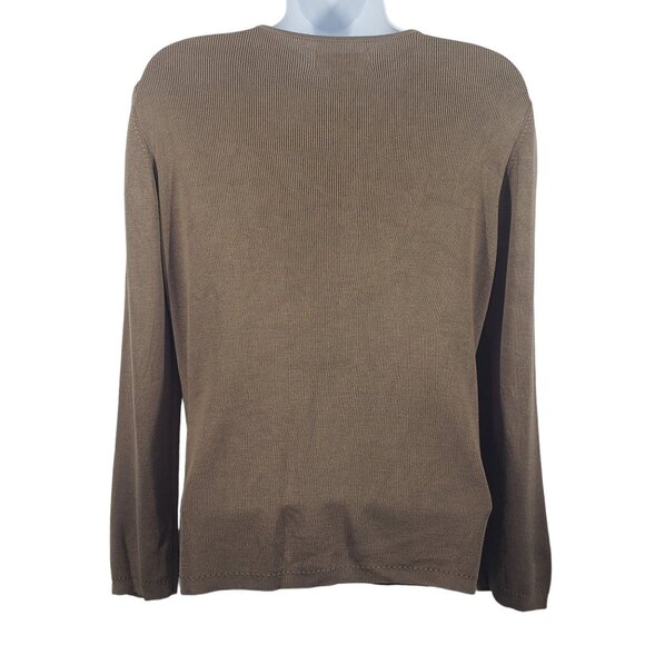 VTG Banana Republic Silk Ribbed Cardigan Pointelle Detail Taupe Preppy Womens M - Picture 4 of 12